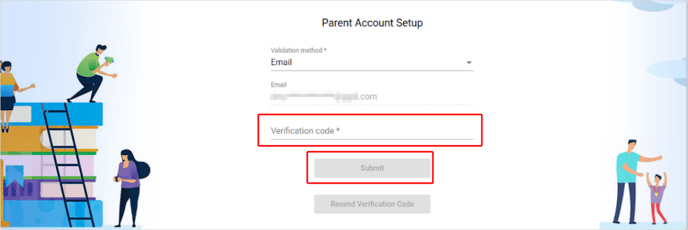 Parent Account Setup_Enter verification code