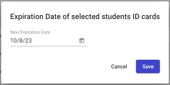 Expiration Date of selected students ID cards